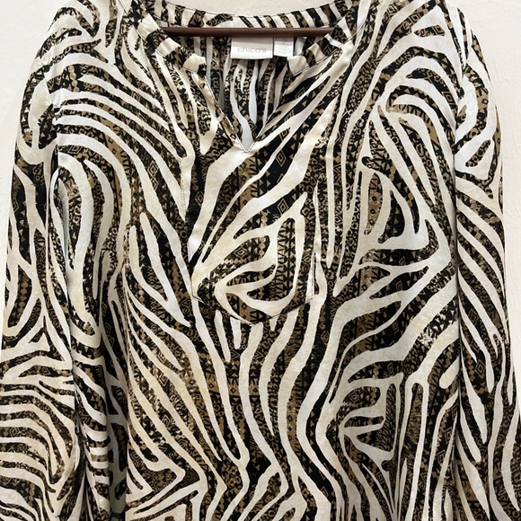 Chico's Black and White Animal Print Blouse - Picture 4 of 8